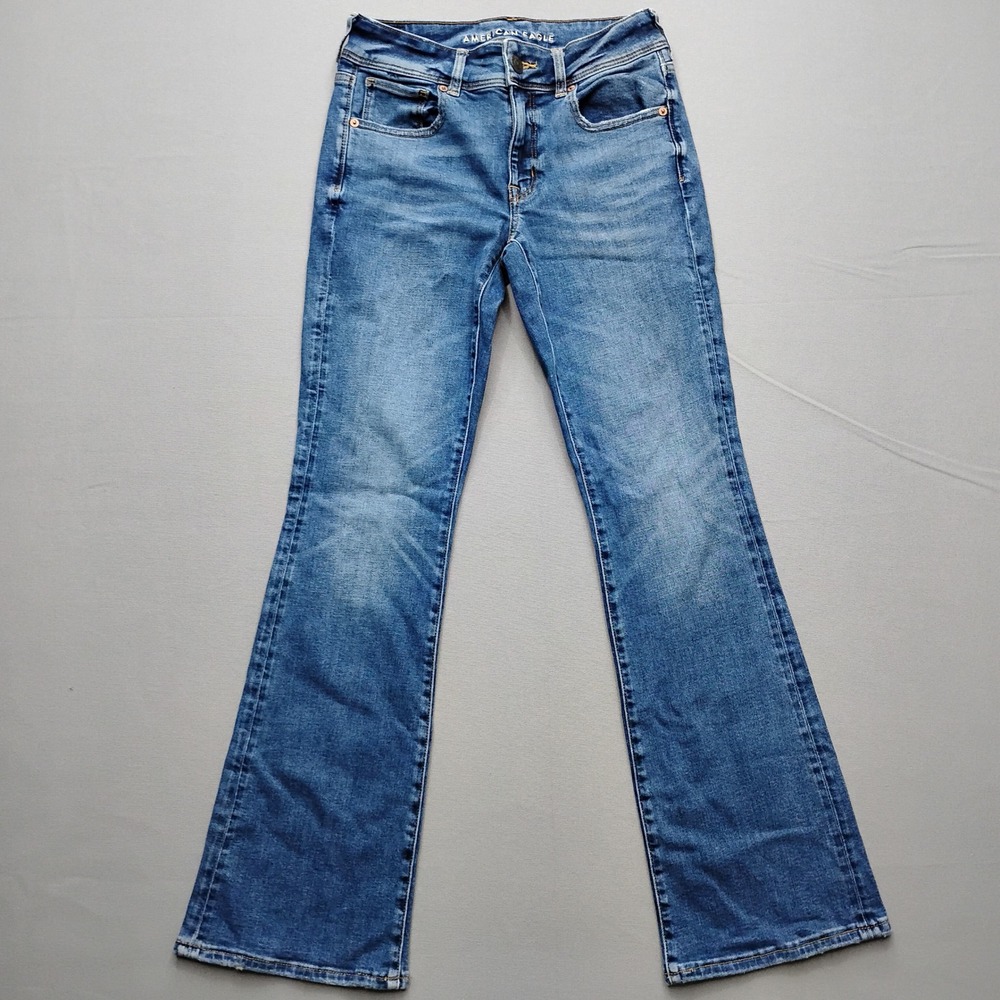 American Eagle Kick Boot Blue Jeans Womens 6 Regular Mid Rise Bootcut Denim